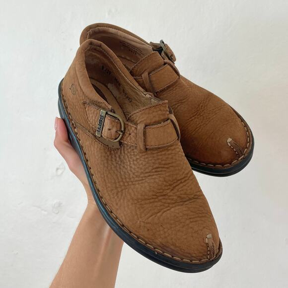 Born - Brown Leather Mary Jane Clog Flats - Picture 1 of 10